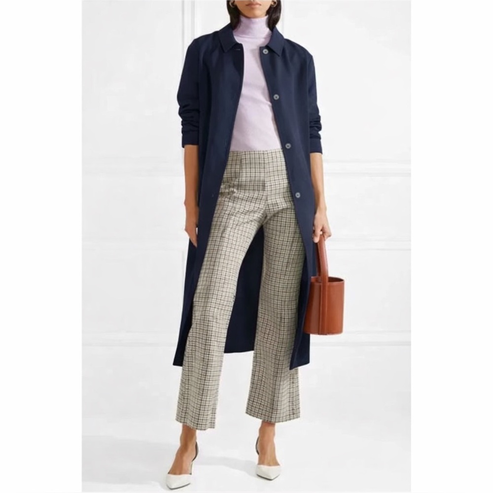 MANSUR GAVRIEL | Oversized Linen Blend Canvas Trench Coat in Navy, Size US 8